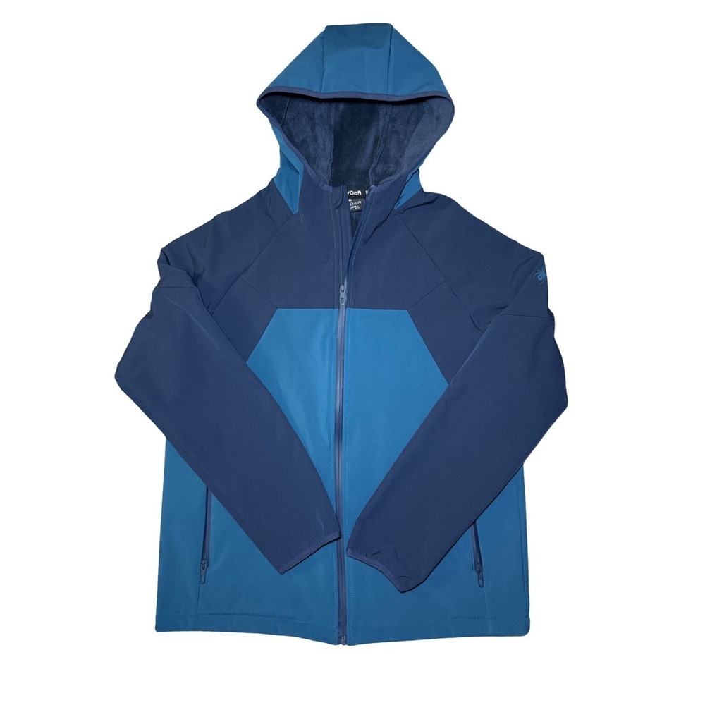 Spyder Softshell Jacket Mens Large Blue Hooded Fleece Lined Full Zip